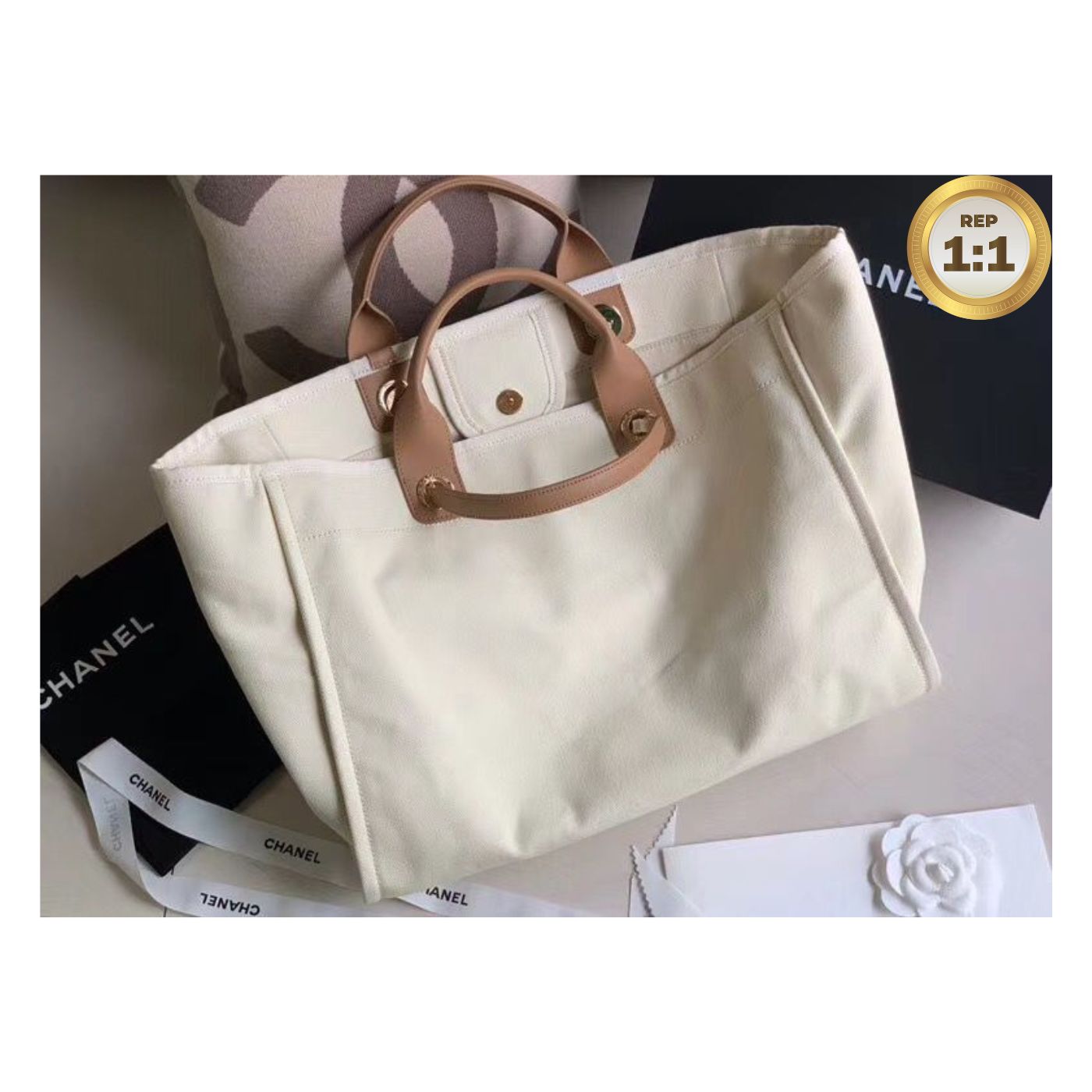 [REP 1:1] Chanel Large Deauville Pearl Tote Bag White For Women 15in/38cm